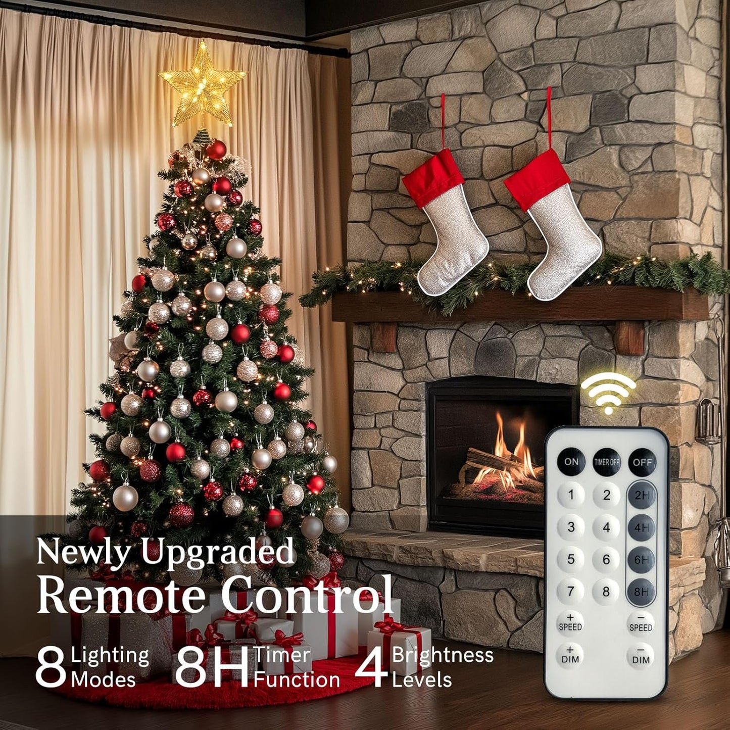 Christmas Tree Topper Star Gold, Christmas Tree Toppers with 50 Warm White LED Lights, Tradition Tree Topper Star for Home Holiday Xmas Tree Christmas Decor, Glitter Gold