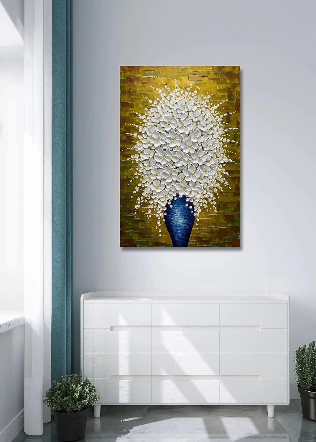 V-inspire Art,24x36 Inch Plump Floral Canvas Hand drawn Framed Blossom Tree Oil Painting on Canvas Gallery Wrapped Flower Paintings Living Room Traditional Ornament