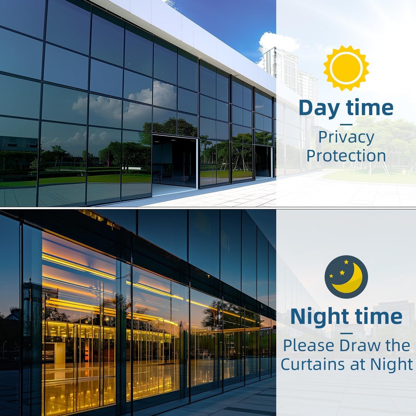 DUOFIRE One Way Window Film Privacy See Out Not in Heat Blocker Window Tint Reflective Mirror Windows Tinting Film for Home Static Cling Anti-UV Sun Blocking Windows Covering（Black, 17.4x78.7in）