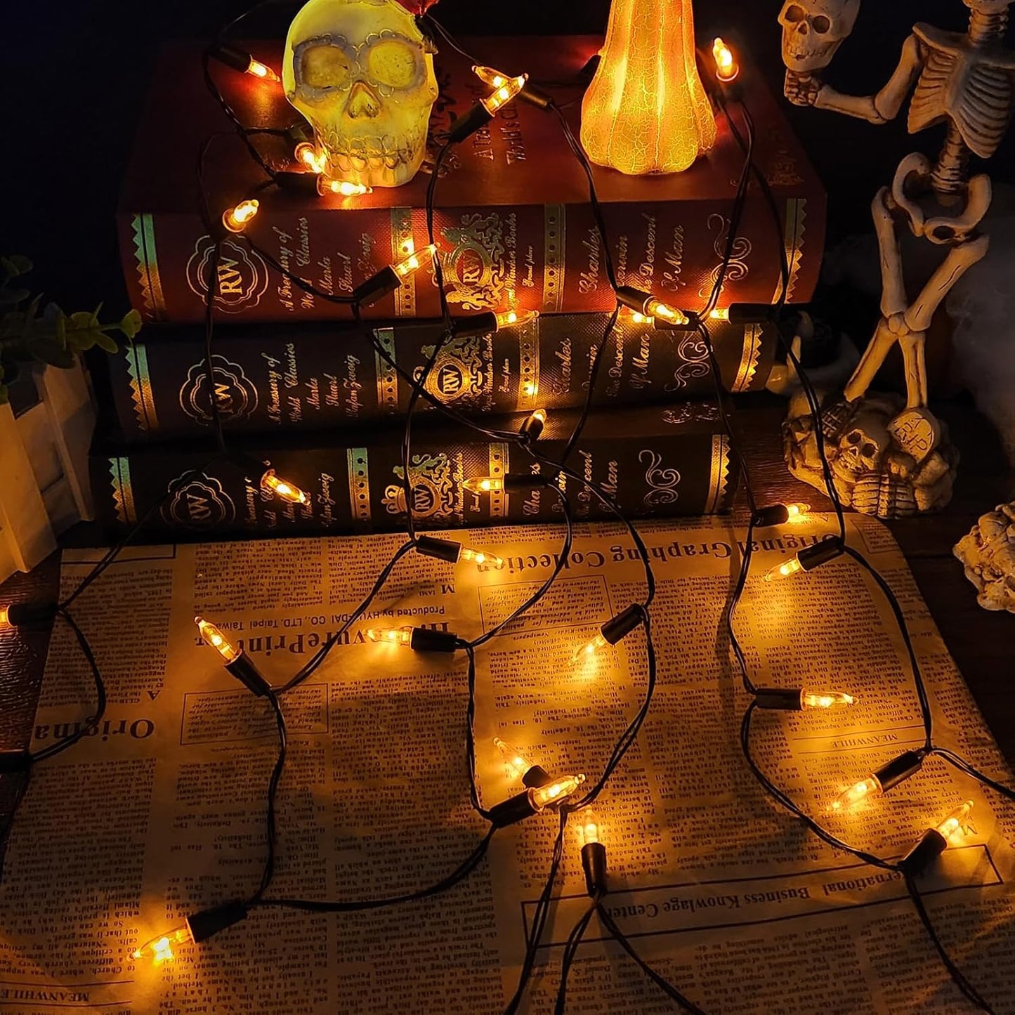 100 LED Orange Halloween Lights, 2 Pack 17FT Mini String Lights Battery Operated Orange Fairy Light 8 Modes Timer Waterproof for Indoor Outdoor Patio Tree Holiday Party Fall Halloween Decor