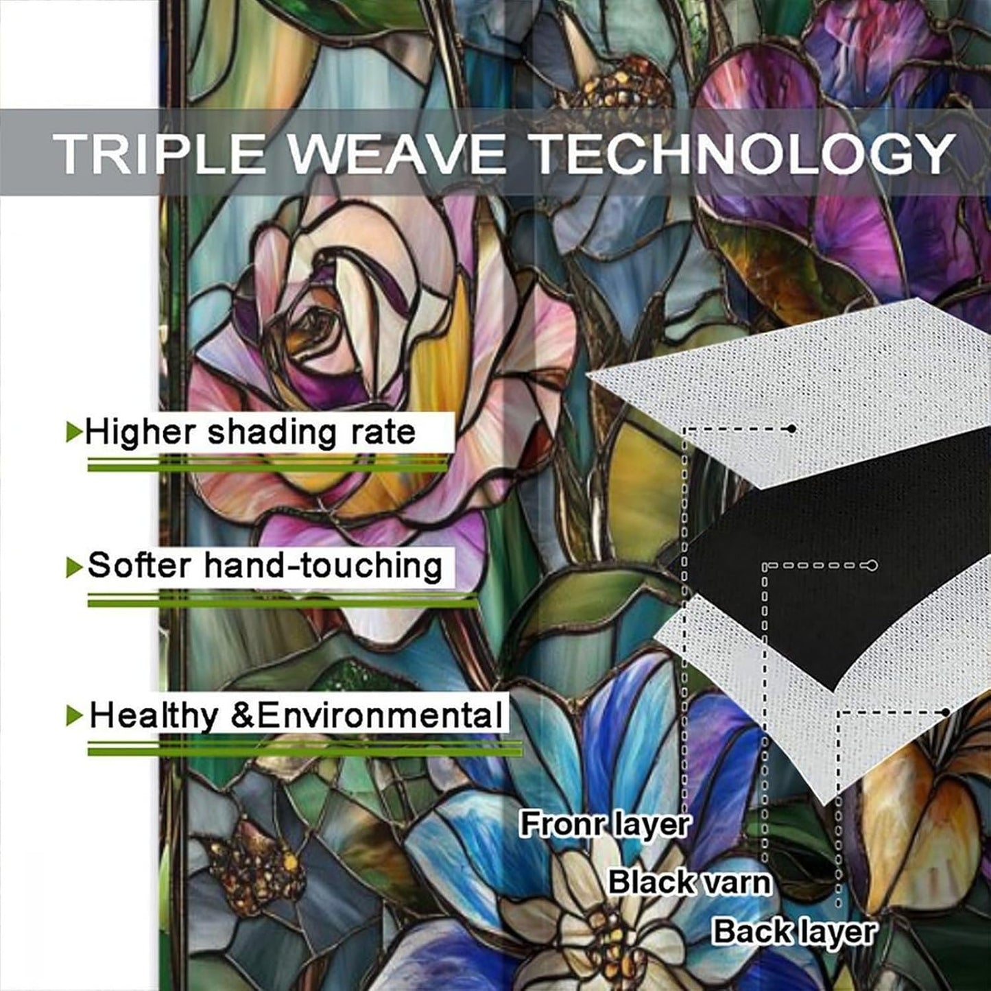 Stained Glass Curtains,Retro Colored Glass Flowers Art Home Decor Drapes for Bedroom Living Room Kitchen Window Treatment 2 Panels Set Total Size 84" W X 84" L Inch