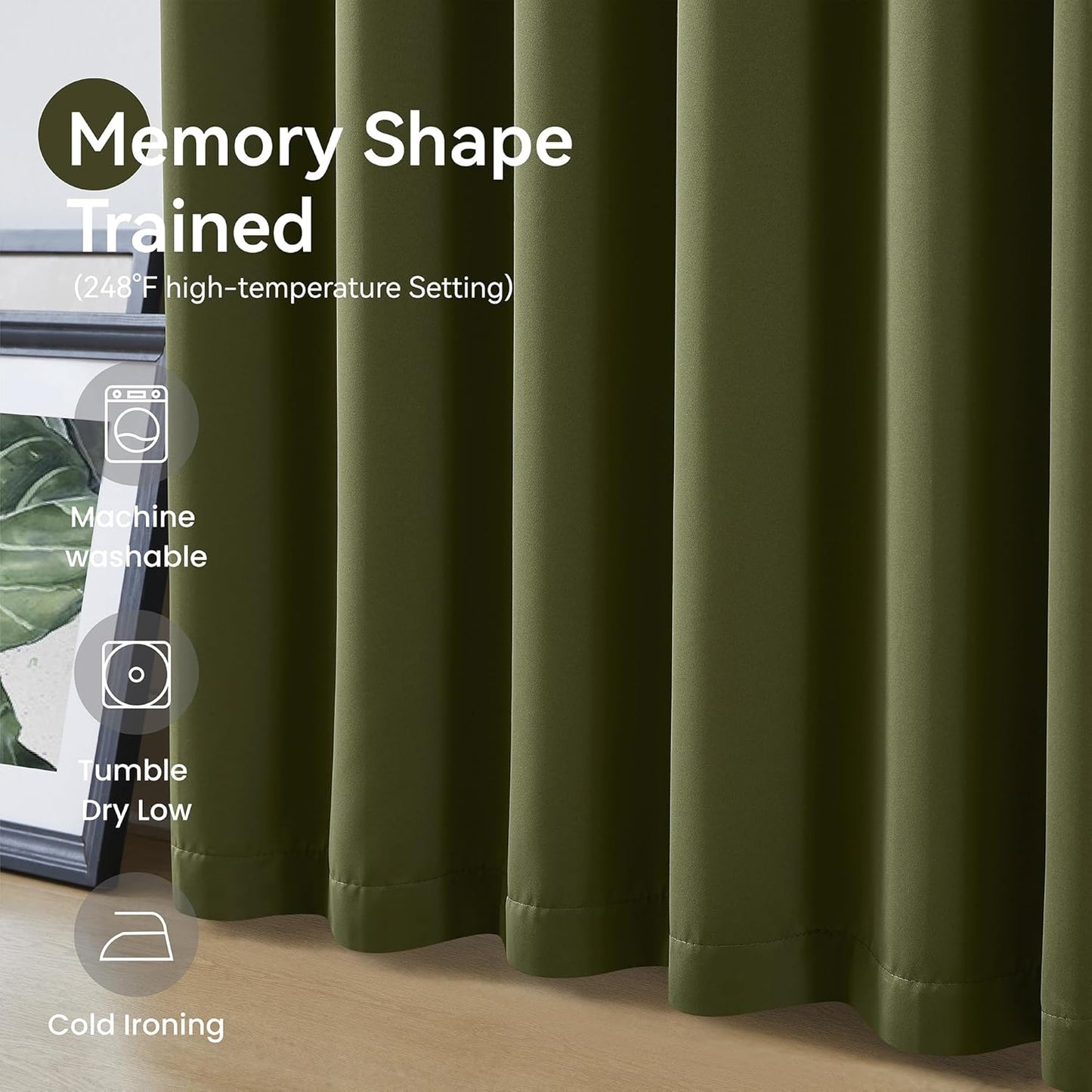 KangBang Olive Green Blackout Pleated Curtains 96 Inches Long, Custom Made Pinch Pleated Memory Trained Window Curtain Panels for Living Room Hotel with Hooks 2 Panels,40”Wx96”L