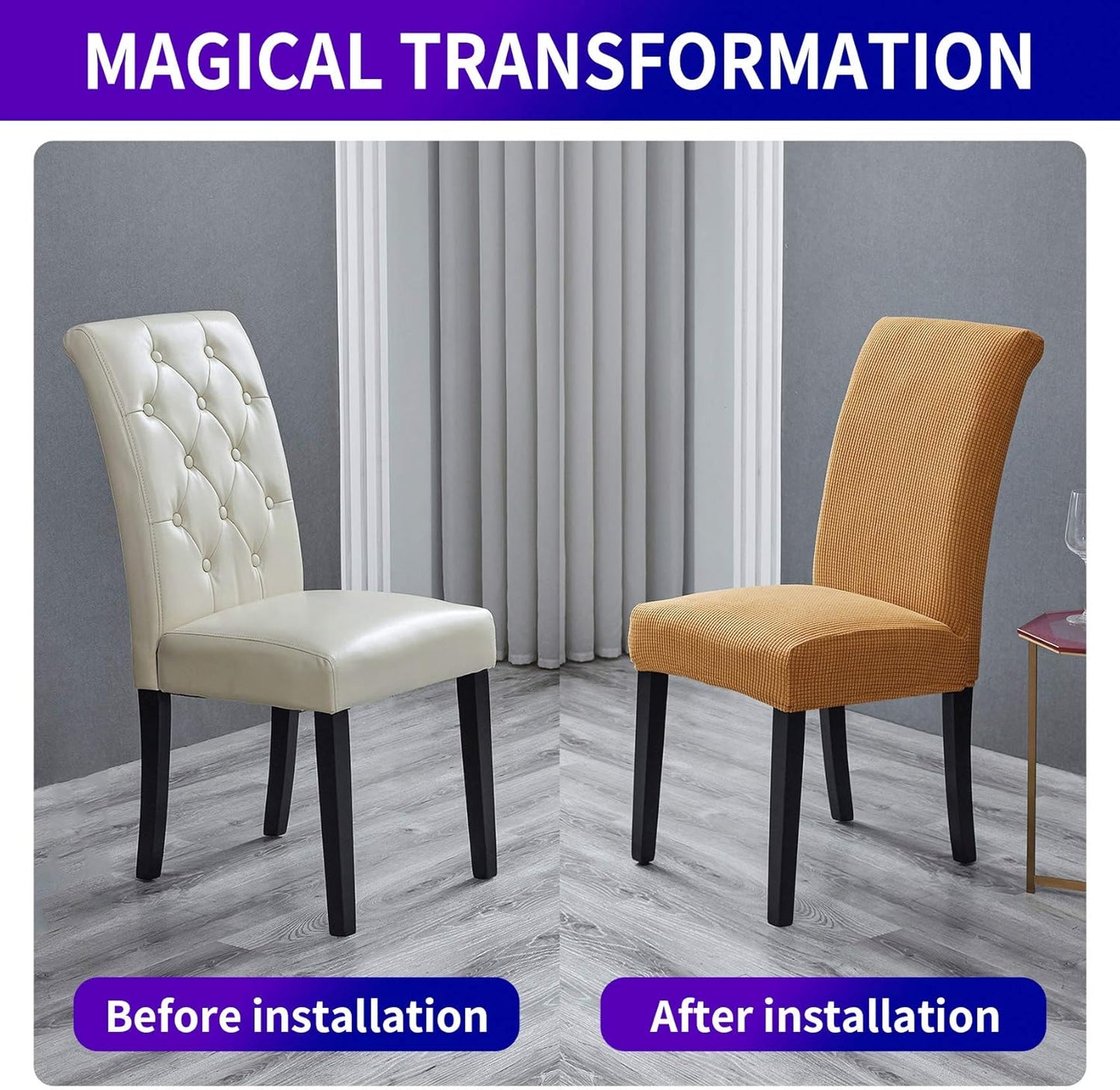 Howhic Stretch Chair Covers for Dining Room Set of 8, Removable Washable Dining Room Chair Covers, Dining Chair Slipcovers Seat Protector, Great Decor for Home and Banquet (Gold, 8 Pack)