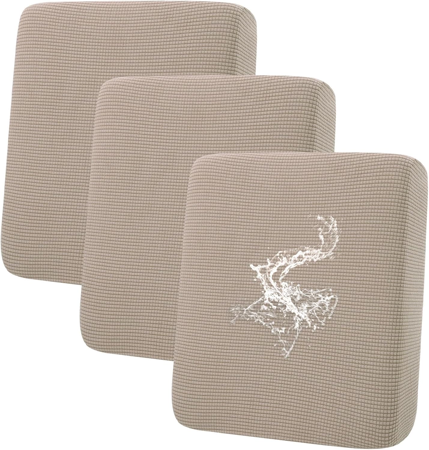 hyha Waterproof Couch Cushion Covers for Pets, Non Slip Sofa Seat Cover for Dogs Washable, Soft Thick Stretch Jacquard Fabric, Sofa Slipcovers with Elastic Bottom (3 Pieces, Taupe)
