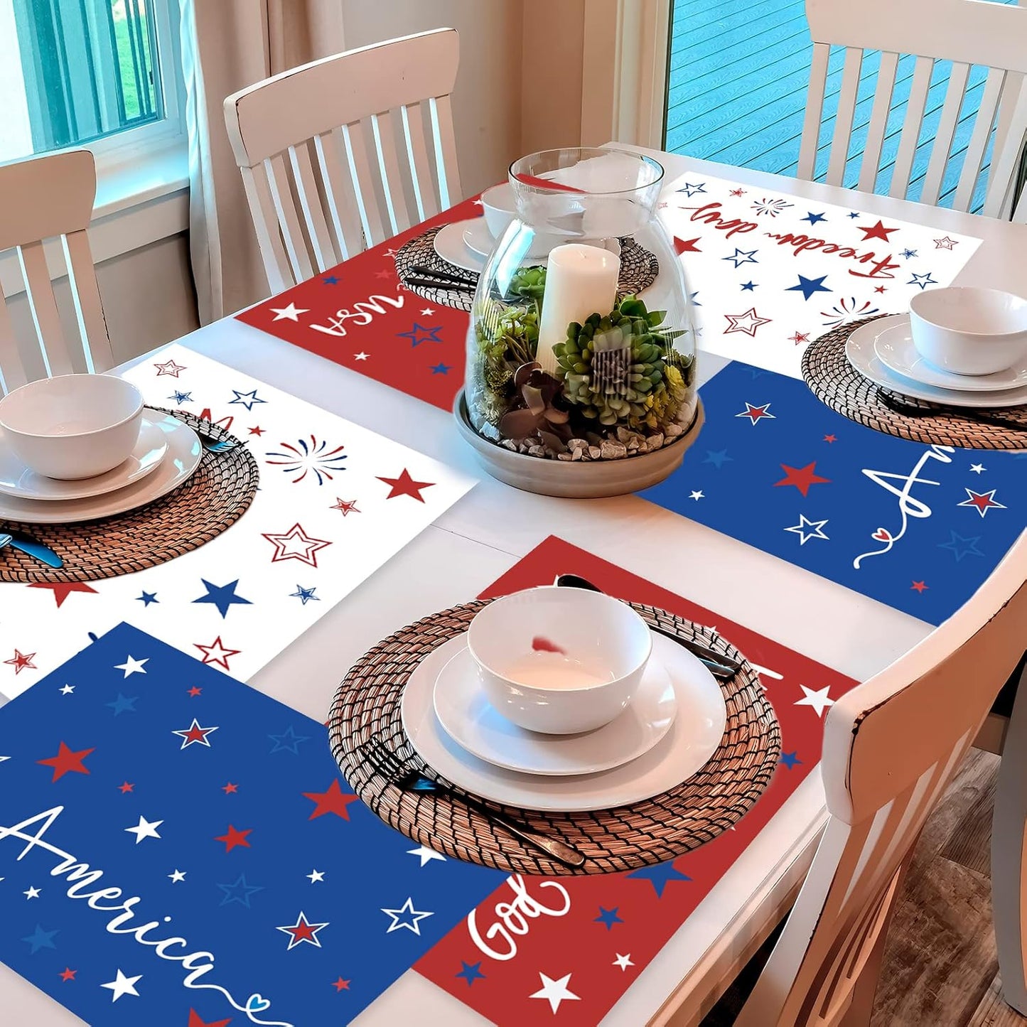 Memorial Day Placemat Set of 6 Patriotic Freedom Stars Place Mats 4th of July Veterans Plastic Table Mats Independence Day Holiday Table Placemats for Indoor Outdoor Party Dining
