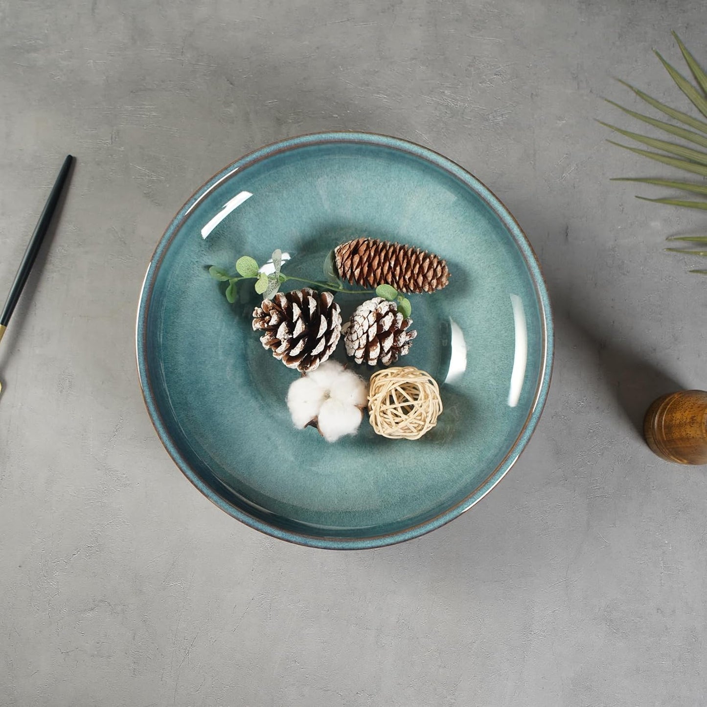 Ceramic Fruit Bowl for Kitchen Counter,Decorative Pedestal Bowl for Table Countertop,Large Footed Serving Bowl,10.2 Inch (Blue)