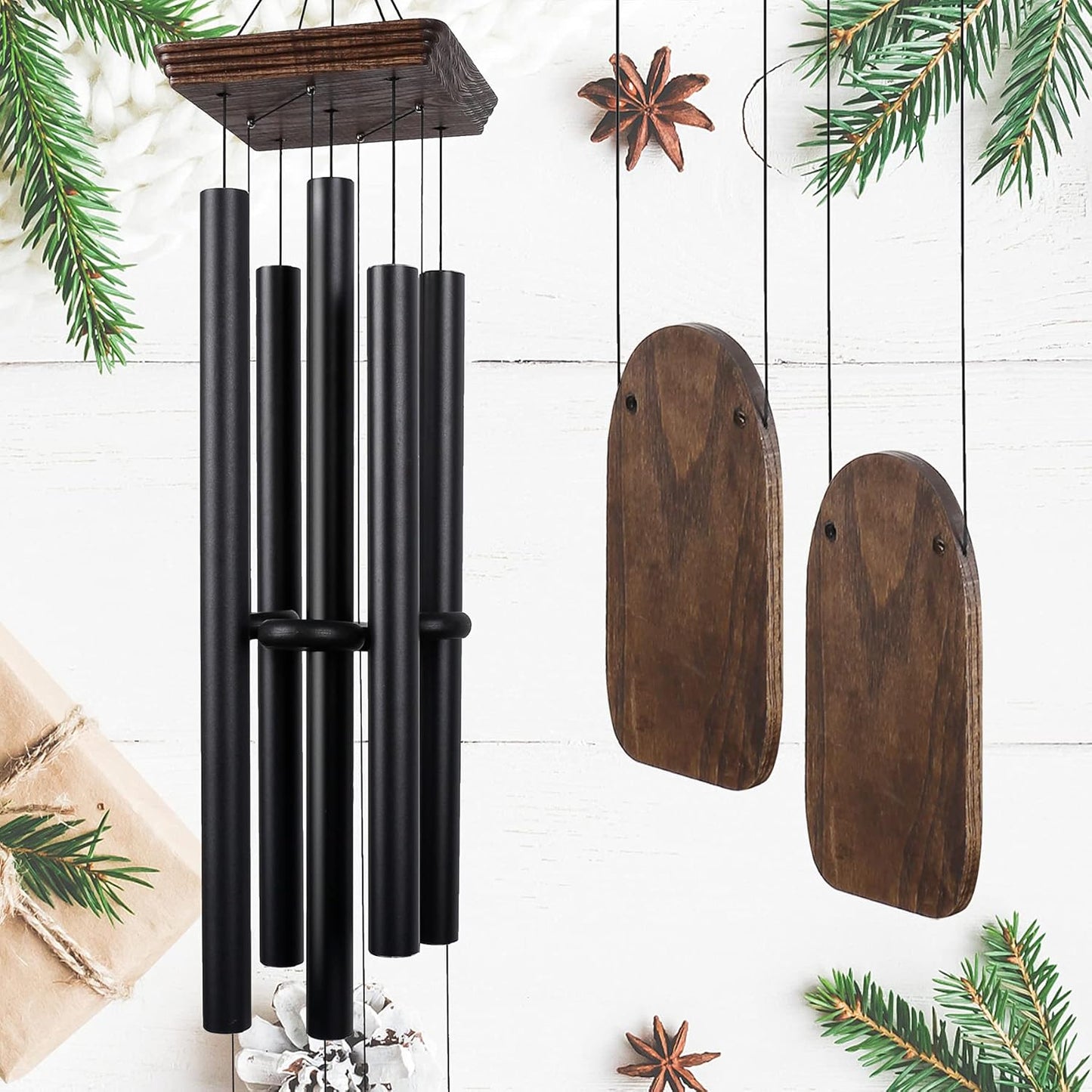48" Large Wind Chimes for Outside Deep Tone, Wood Wind Chimes Outdoor Clearance, Memorial Gifts for Mother's Day and Christmas, Outdoor Decor for Garden, Patio, Yard(Big Wind Chime, Black)
