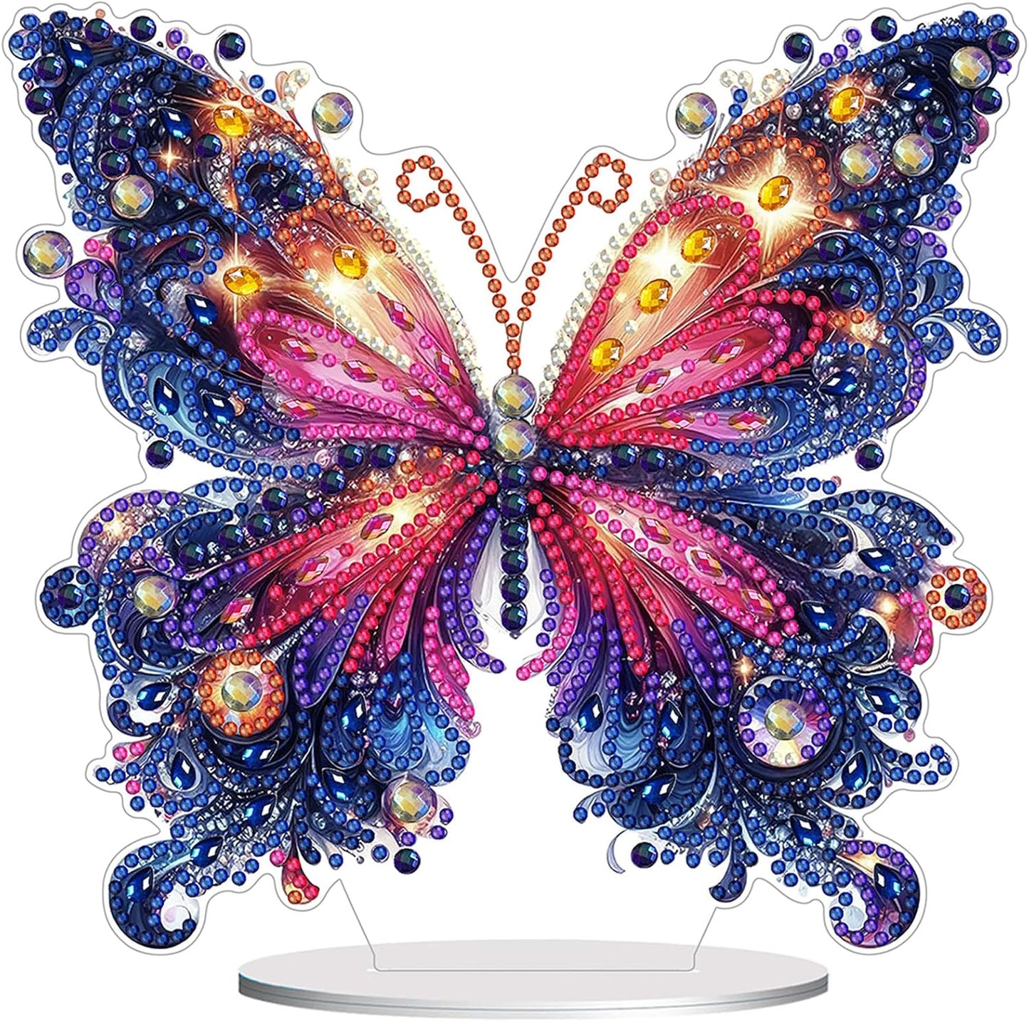 Diamond Painting Kits for Adults Beginners, 5D Full Drill Flowers and Butterfly Crystal Art Desktop Ornament, DIY Single Sided Home Office Desk Decor, Creative Craft Gift Set with Tools