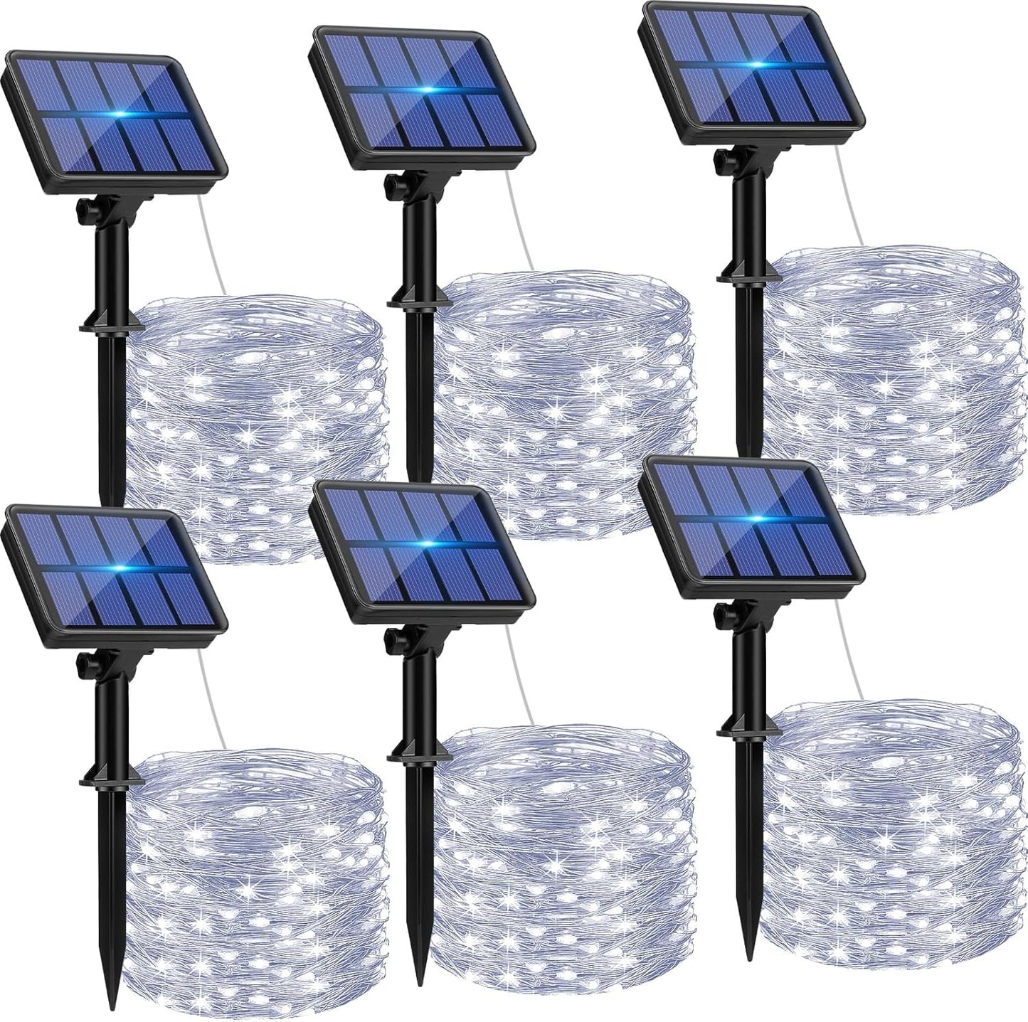 6-Pack Solar String Lights Outdoor, 480LED 198FT Solar Fairy Lights Waterproof 8 Modes Copper Wire Solar Powered Twinkle Lights for Outside Garden Patio Tree Christmas Wedding Party Decor (Cool White)