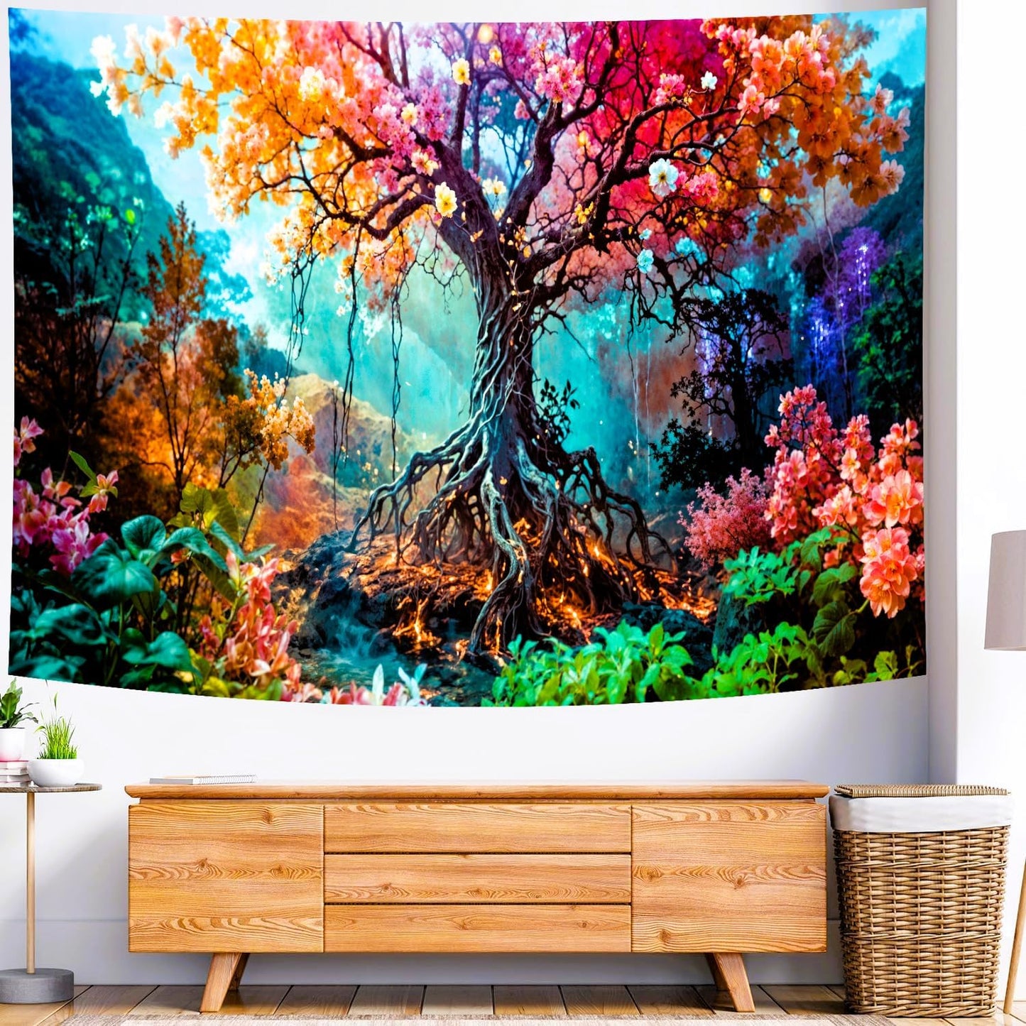 Delur Forest Tapestry Tree of Life Fantasy Tropical Rainforest Tapestry Wall Hanging Colorful Nature Mystical Landscape Psychedelic Spiritual Headboard for Bedroom Living Room Home Decor (70.8" x 92.5")
