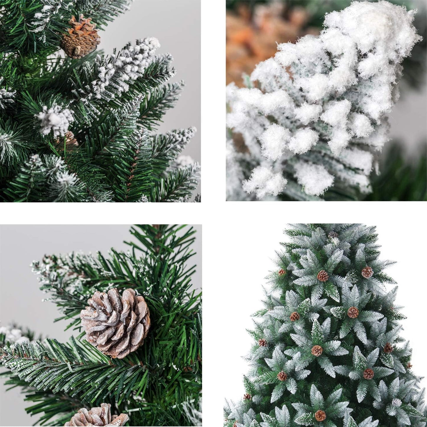 Artificial Christmas Tree 5/6/7/7.5 Foot Flocked Snow Trees with Pine Cone Decoration Unlit
