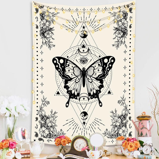 Lunerfex Boho Butterfly Tapestry Small Tapestry Tarot Tapestries Moon Phase Aesthetic Tapestries Wall Hanging for Bedroom and Living Room Decor Butterfly 70×90 Inches