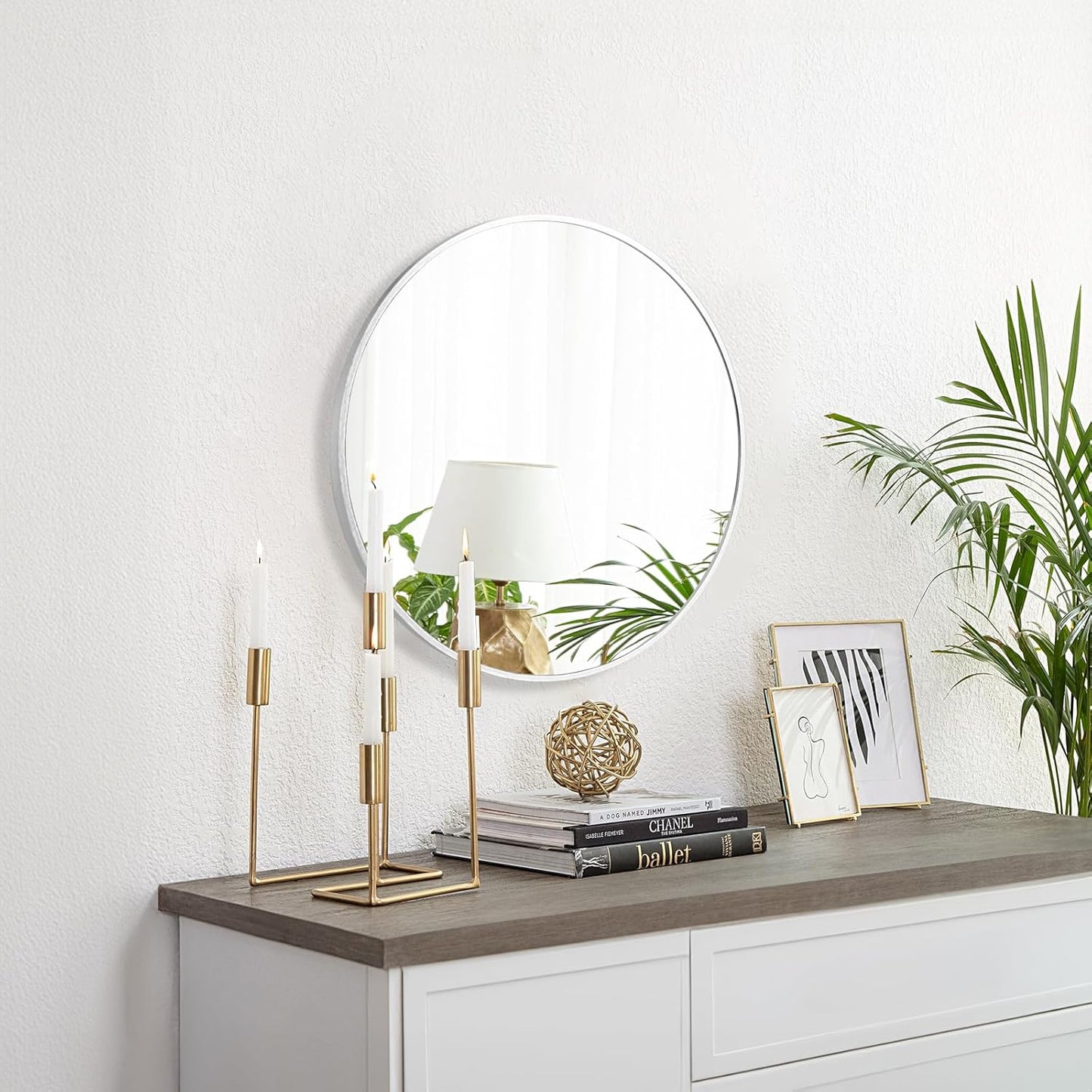 Fabuday Silver Circle Mirror for Wall 20 inch - Round Mirror for Bathroom, Entryway, Living Room, Hallway, Bedroom Decor, Small Matte Frame Mirrors