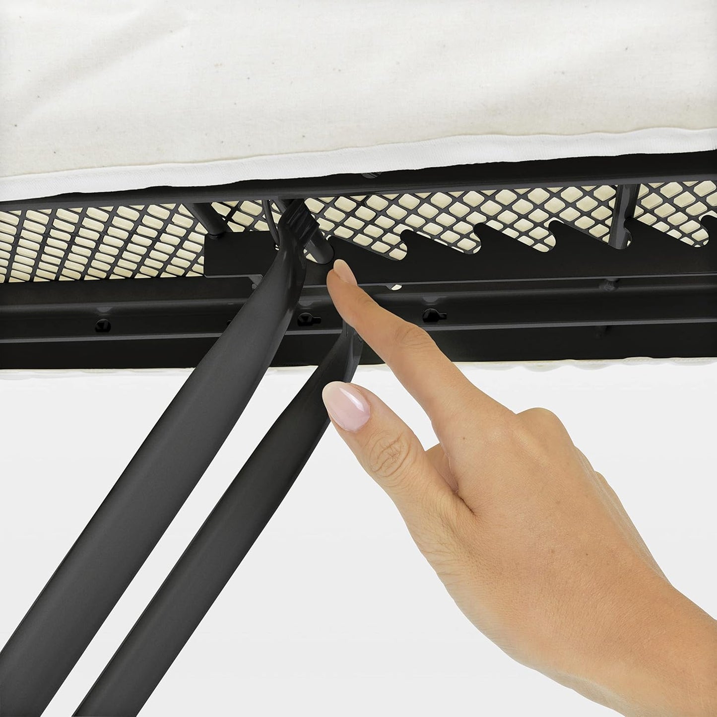 Brabantia Size B Ironing Board (49x15 in) 7 Height Options, Adjustable Steam Iron Rest Holder (Denim Black) Non-Slip Feet, Anti-Collapse Child Locks