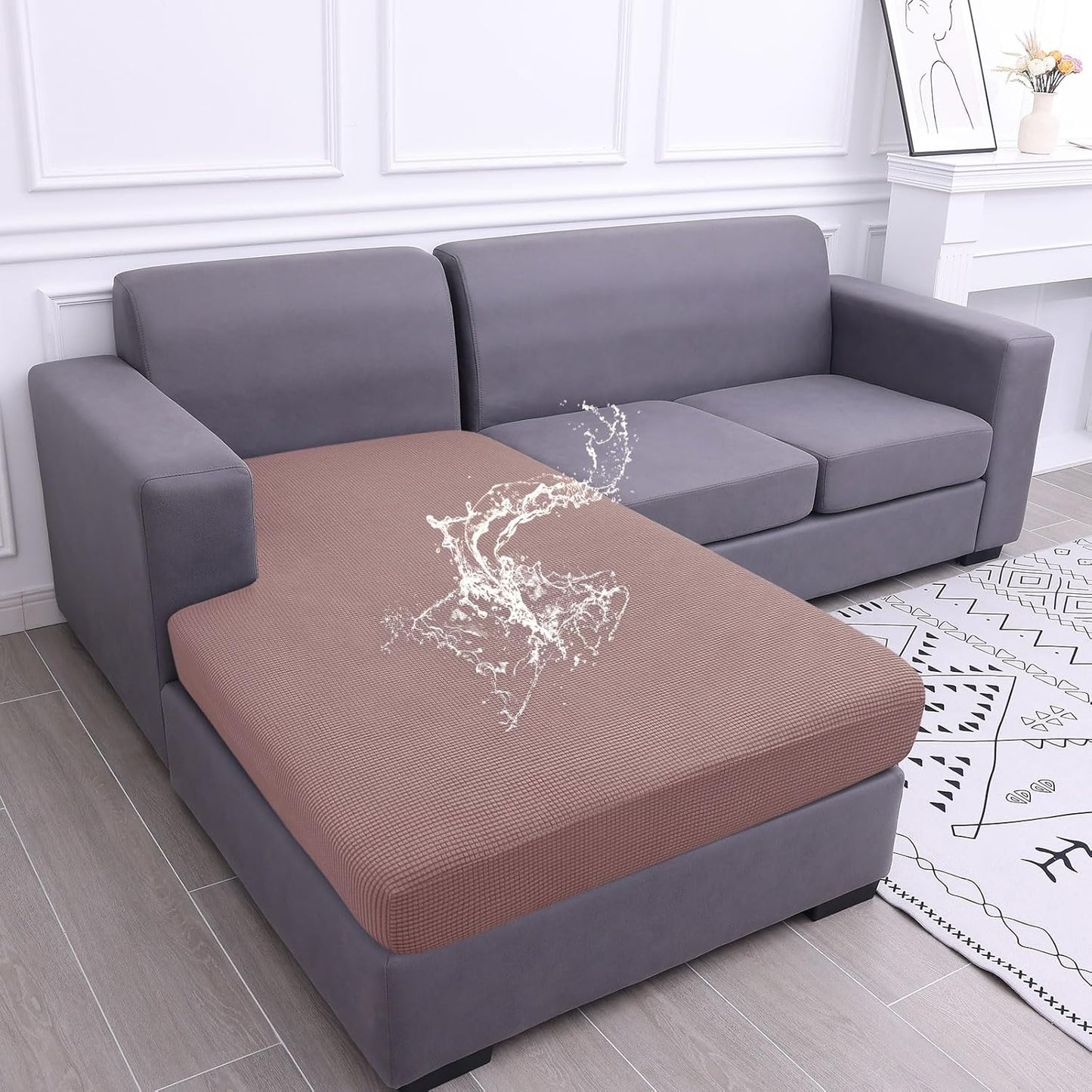hyha Waterproof Sectional Couch Covers, Non Slip Sofa Couch Cushion Covers L Shape, Thick Stretch Jacquard Fabric, Washable Sofa Slipcovers with Elastic Bottom (1 Piece for Chaise XL, Camel)