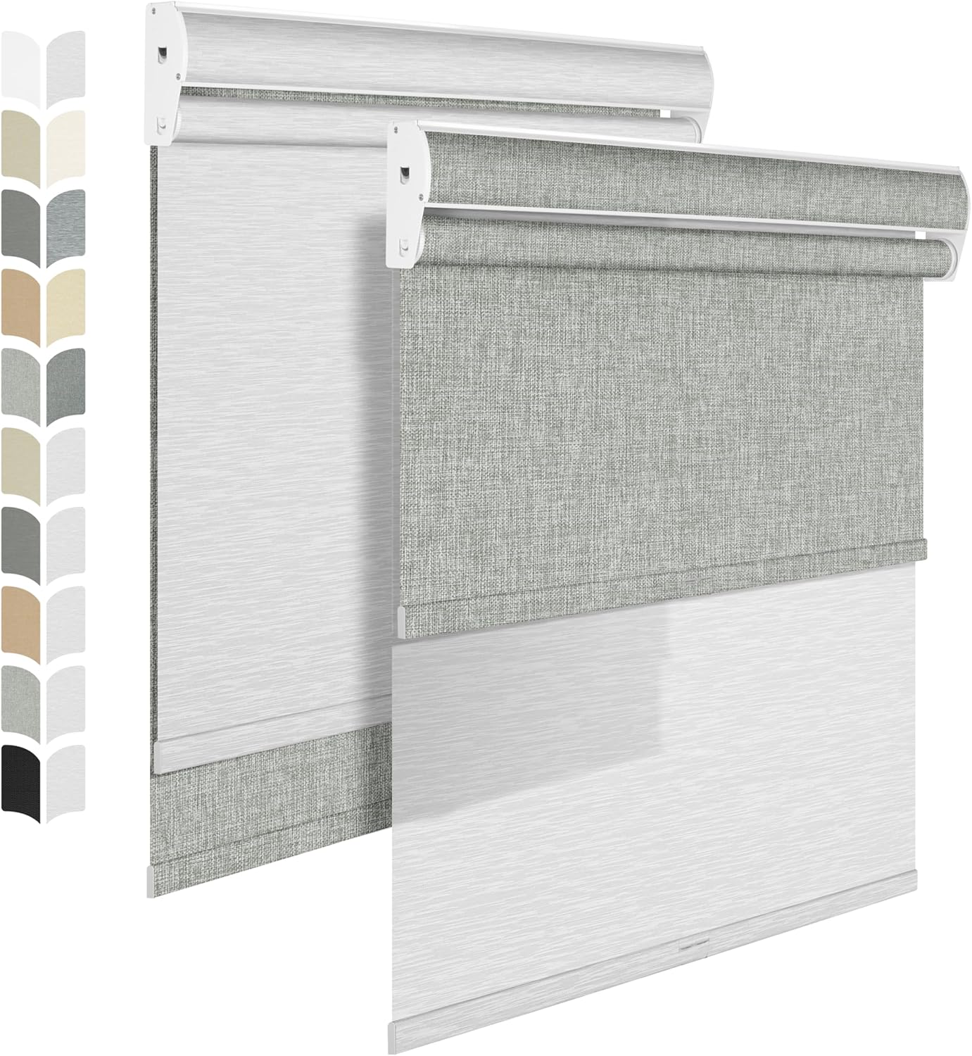 BERISSA Cordless Dual Roller Shades With Cassette Valance, Blackout and Light Filtering, Day and Night for Home Office Door - Linen Grey and White, 63 W x 80" H