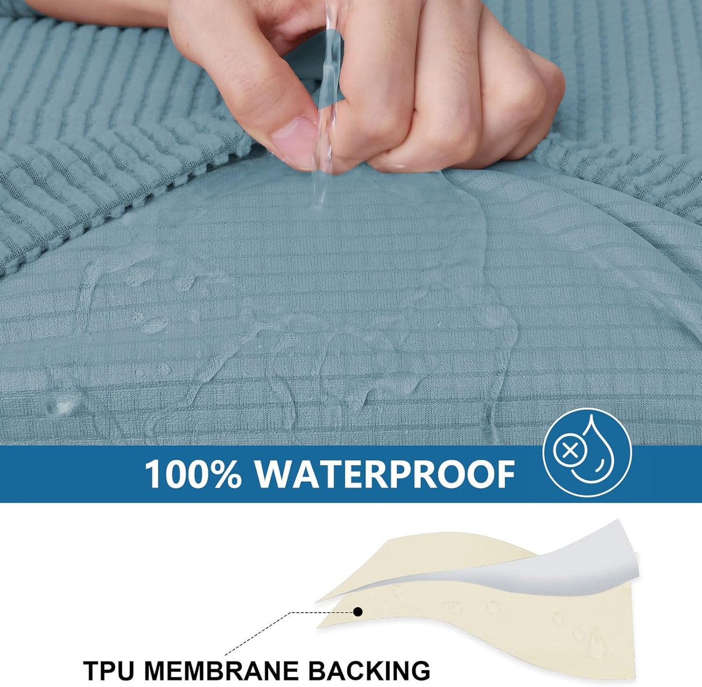 hyha Waterproof Couch Cushion Covers for Pets, Non Slip Sofa Seat Cover for Dogs Washable, Soft Thick Stretch Jacquard Fabric, Sofa Slipcovers with Elastic Bottom (1 Piece for Large, Lake Blue)