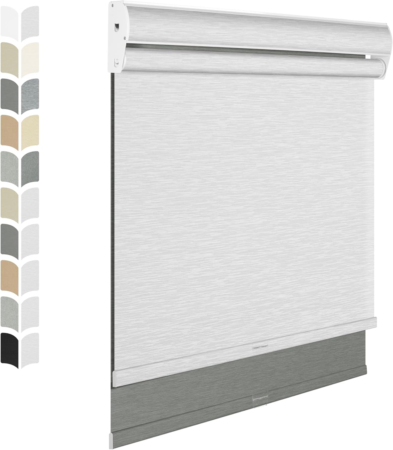 BERISSA Dual Roller Shades with Cassette Valance, Double Window Shades - Blackout and Light Filtering, Day and Night for Home Office Doors. Grey and White. 47 W x 48 H