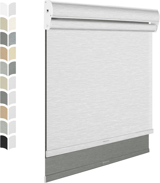 BERISSA Dual Roller Shades with Cassette Valance, Double Window Shades - Blackout and Light Filtering, Day and Night for Home Office Doors. Grey and White. 47 W x 48 H