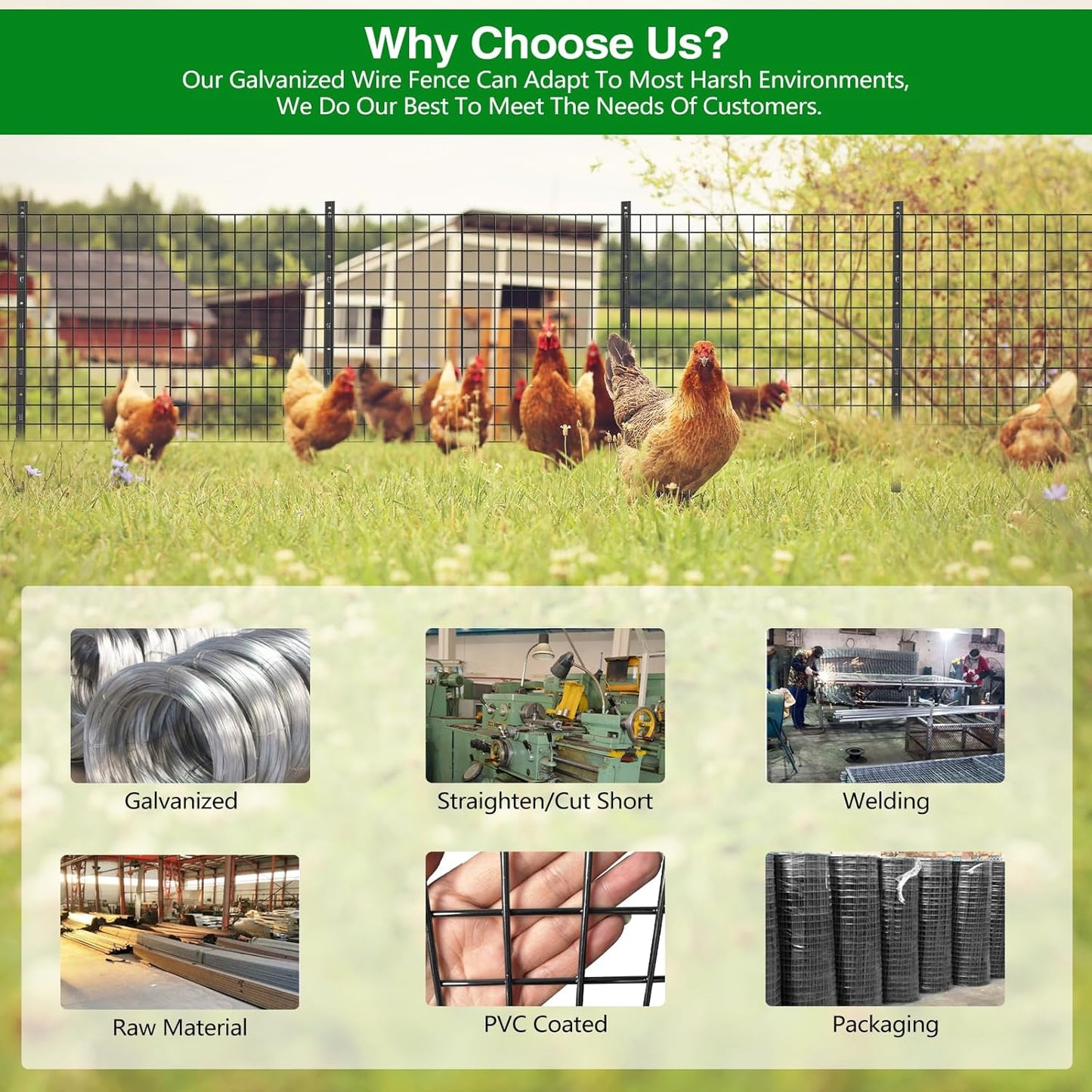 Wire Fence, 36 in(H) X 25 ft(L) PVC Coated Welded Wire Fencing 2" X 2" 16GA Garden Border Vinyl Metal Chicken Wire Fencing Mesh Roll for Yard Vegetable Plant Protection Poultry Netting Black