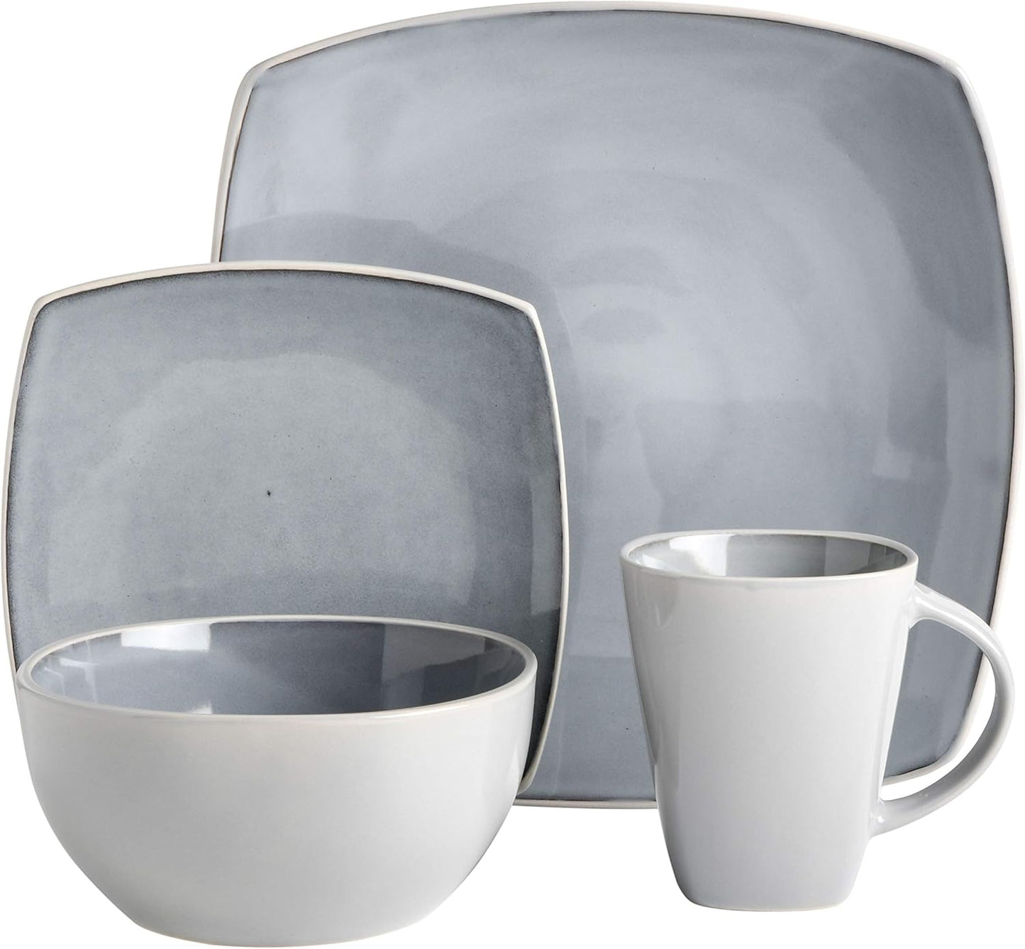 Gibson Elite Soho Lounge Square Reactive Glaze Stoneware Dinnerware Set, Service for 4 (16pc), Light Gray