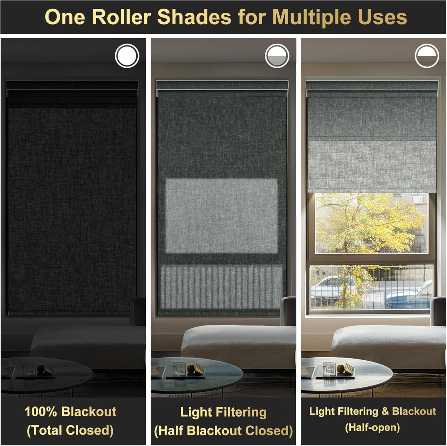 BERISSA Cordless Dual Roller Shades with Cassette Valance. Double Window Shades - Blackout & Light Filtering - Day and Night. Linen Grey. 70 W x 80" H
