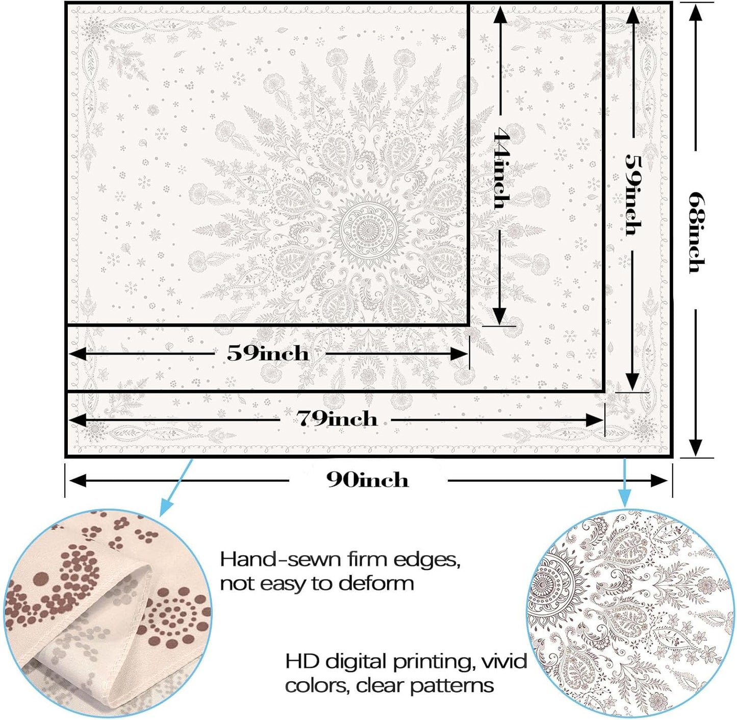 Lunerfex Boho Floral Tapestry Mandala Wall Tapestry, Cute Tapestries for Bedroom Beige Flower Tapestries Wall Hanging for Bedroom Living Room Decor Beige-1 44"x60"