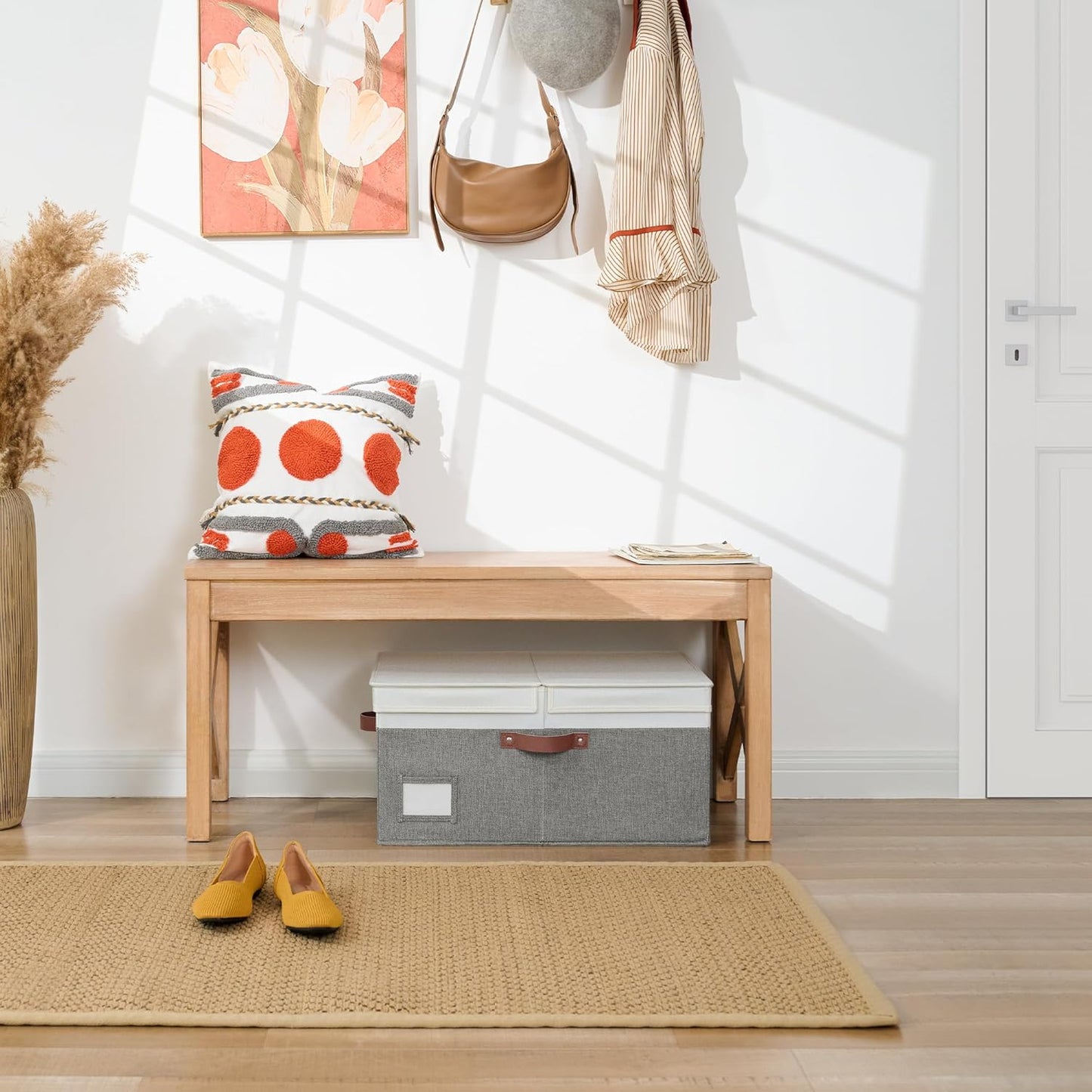 GRANNY SAYS Decorative Storage Boxes with Lid, Large Storage Bins with Double-Open Lid and Divider, Fabric Storage Bins for Clothes, Linen Storage Bins, 63L Closet Storage Bins, White&Gray