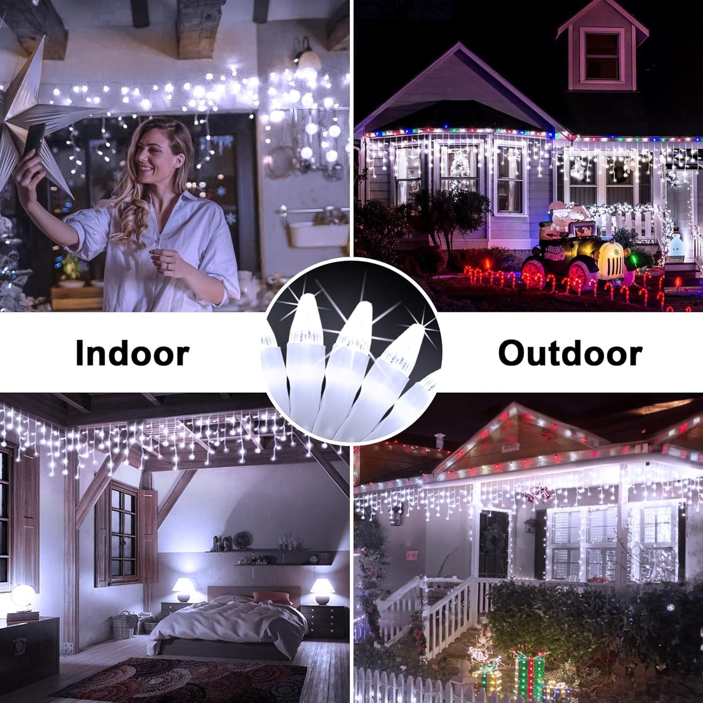60FT 612 LED Outdoor Christmas Lights - 136 Ice Drops, 12 Pro Modes with Timer Memory & Brightness, Waterproof Hanging Ice String Light for Holiday Wedding Garden Fence House Decor (Cool White)