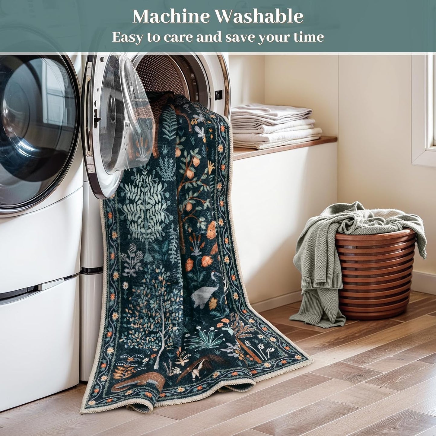 OJIA Jungle Print 9x12 Area Rugs for Living Room, Green Soft Bedroom Rug Washable Rugs 9x12, Modern Dining Room Rug Stain Resistant Ultra-Thin Floor Carpet for Playroom Kids Room Nursery