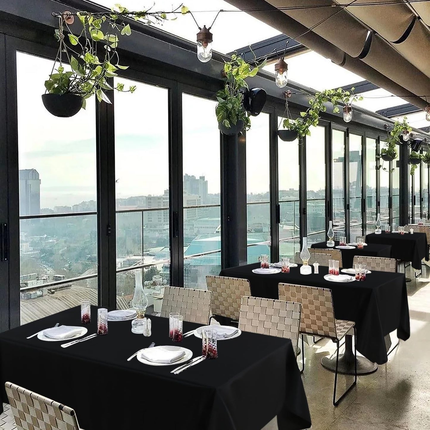 sancua 8 Pack Black Tablecloth 60 x 84 Inch, Rectangle Table Cloth for 4ft Tables - Stain and Wrinkle Resistant Washable Polyester Table Cover for Dining Wedding Banquet Party Buffet Restaurant