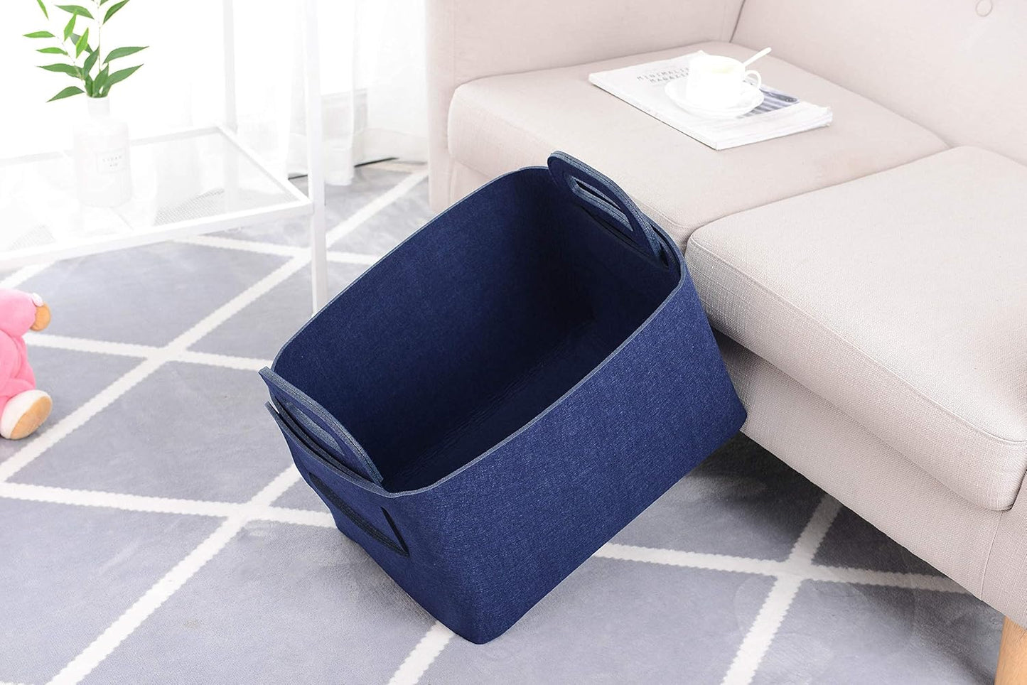 Storage Basket Felt Storage Bin Collapsible& Convenient Box Organizer with Carry Handles for Office Bedroom Closet Babies Nursery Toys Laundry (Navy Blue, 17.9inch（L）×12.2inch（W）×11.6inch（H）)