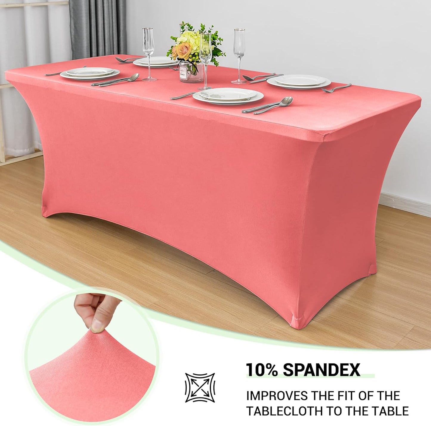 Obstal 6ft Stretch Spandex Table Cover for Standard Folding Tables - Universal Rectangular Fitted Tablecloth Protector for Wedding, Banquet and Party, 72L x 30W x 30H Inches, Coral Red, 2pc