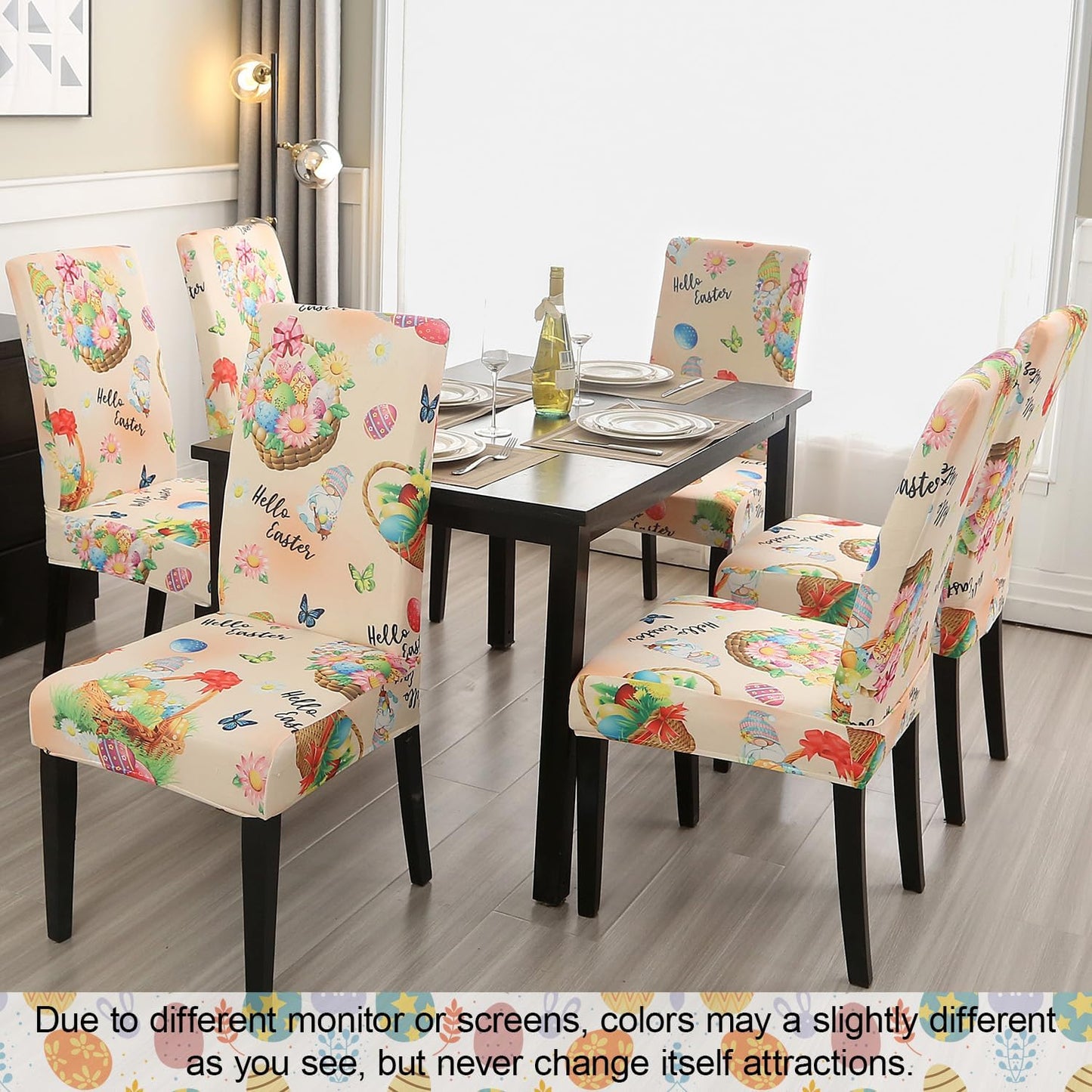 JQinHome Easter Chair Covers Set of 6,High Stretch Removable Washable Chair Seat Protector Cover for Easter Decoration-Easter Theme Decor with Easter Egg Basket