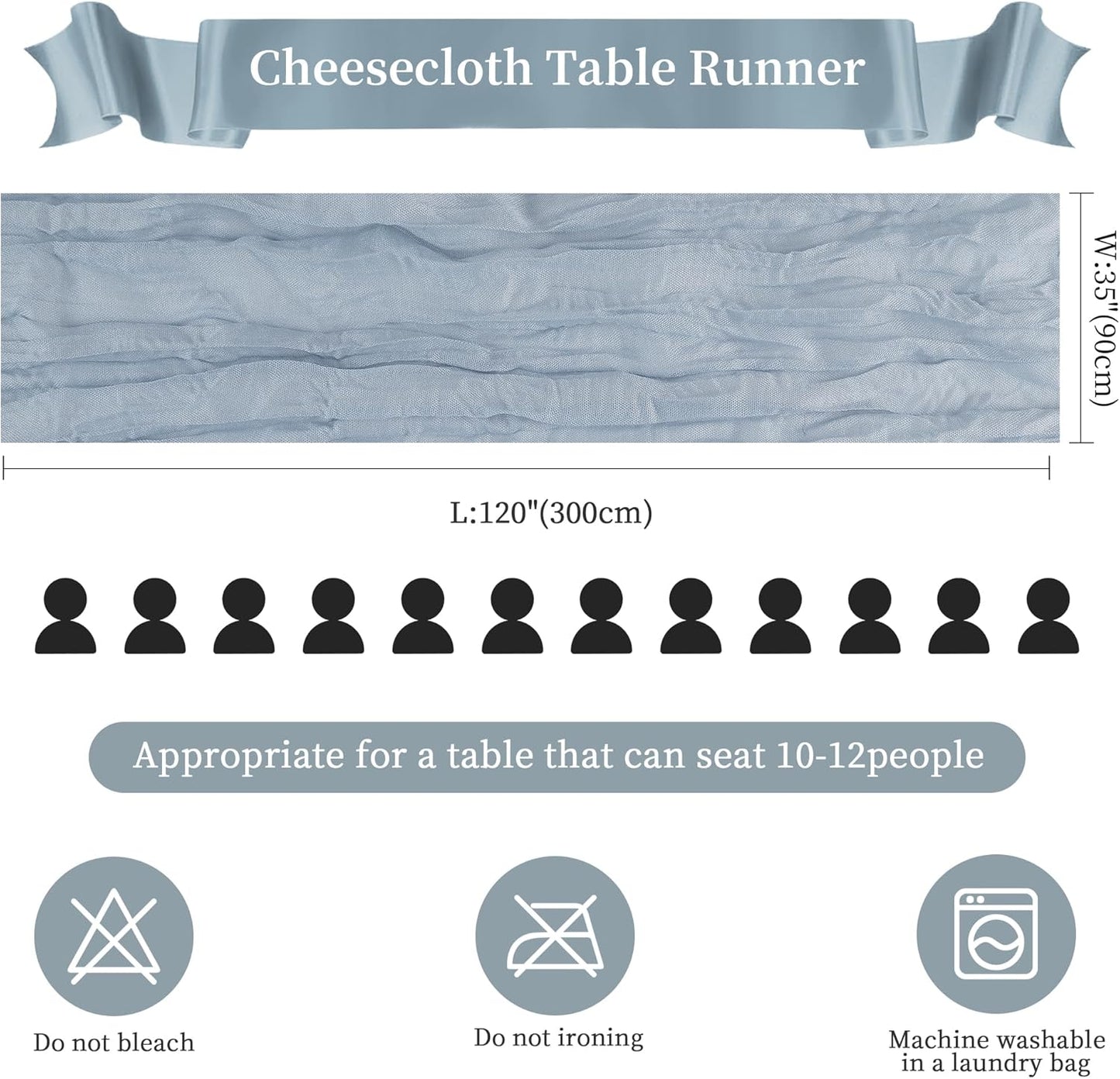 24 Pack Dusty Blue Cheesecloth Table Runner 10FT Long Boho Gauze Table Runner Rustic Sheer Runner for Wedding Bridal Baby Shower Birthday Party Table Decor Thanksgiving Christmas Decorations