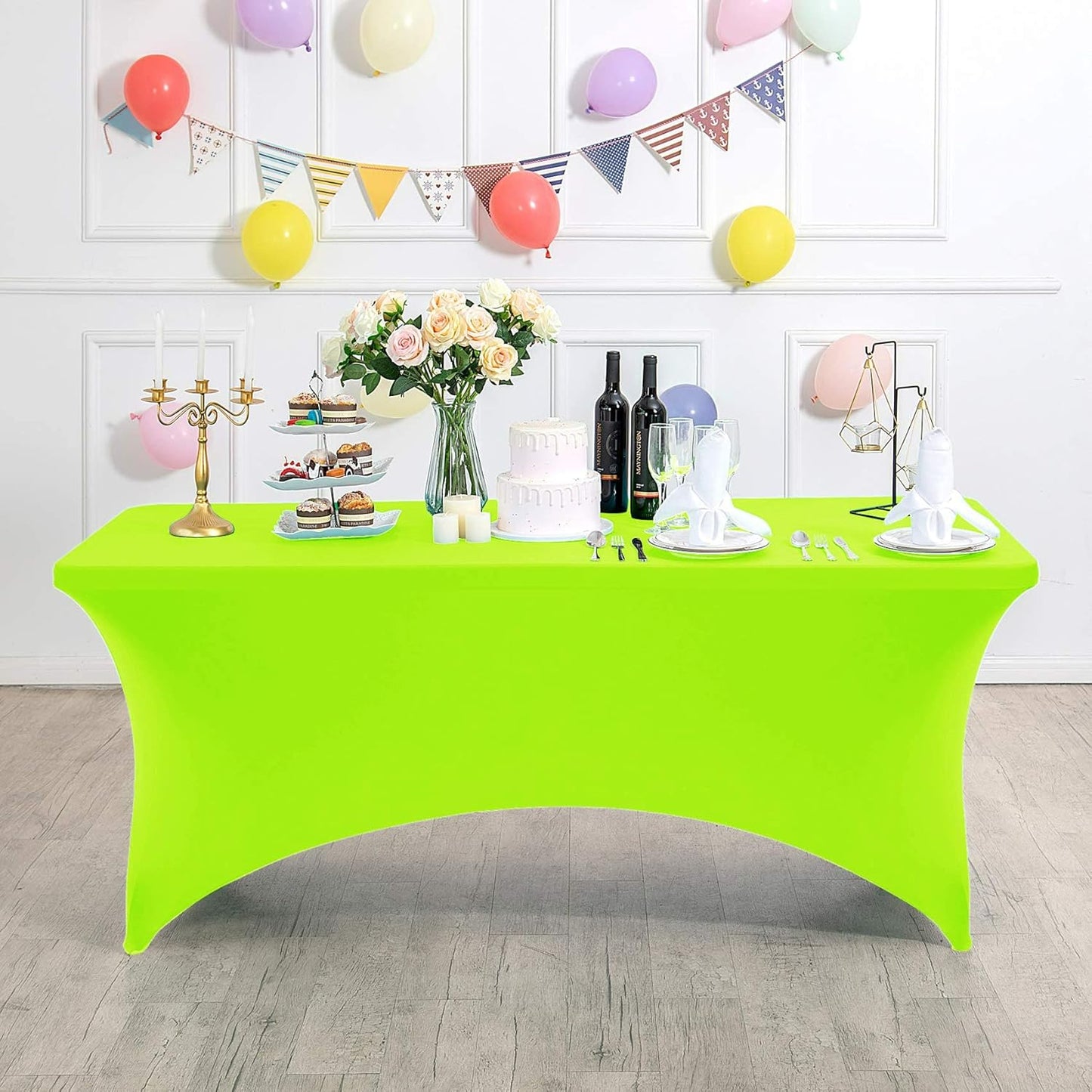 Spandex Table Cover for 6Ft or 4fT or 8ft Table Universal Fitted Stretch Tablecloth for Party, Banquet, Wedding and Events-Neon Lemon