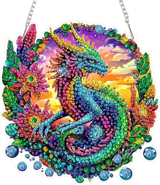 SENQAO Dragon Diamond Art Hanging Kit for Adult, Special Shaped Rhinestone, Double Sided DIY Acrylic Diamond Art Painting Window Pendants Home Garden Wall Hanging Kits Hanging Ornament