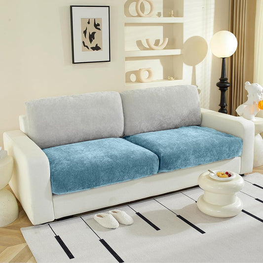 Couch Cushion Covers Individual Large Super Stretch Chenille (Softer Version) Sofa Cushion Covers, Couch Seat Covers Couch Slipcovers Furniture Protector (2PC, Blue)