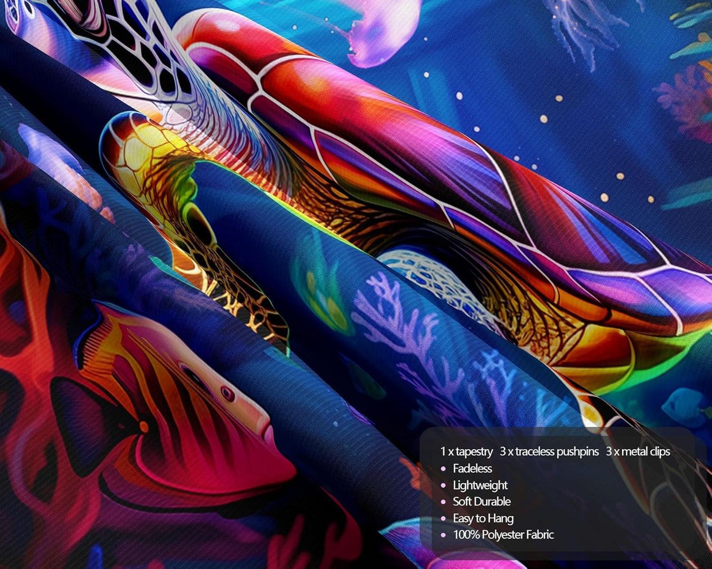 QGHOT Turtle Tapestry, Blacklight Ocean Wall Hanging Undersea Black Light Poster for Kids Glow in the Dark Kids Tapestry for Bedroom Children Toddler Room Decor 60x50in