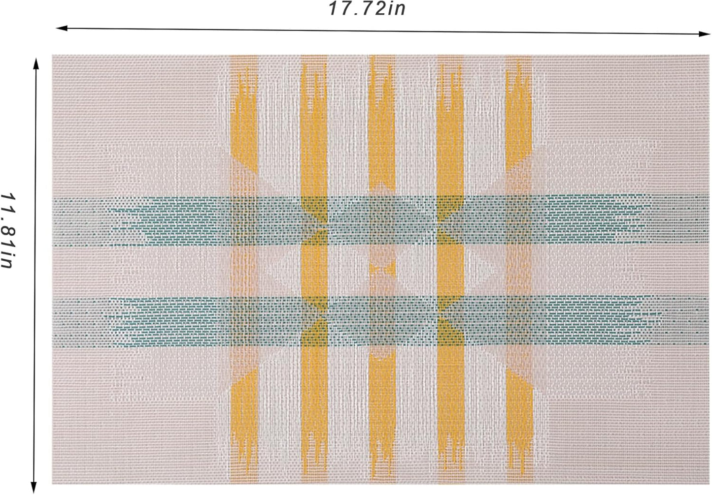 CADONO Placemats Set of 6 Washable Indoor/Outdoor Vinyl Place Mats for Dining Table Durable Non-Slip Heat Resistant PVC Weave Table Mats（Beige Green Cross）