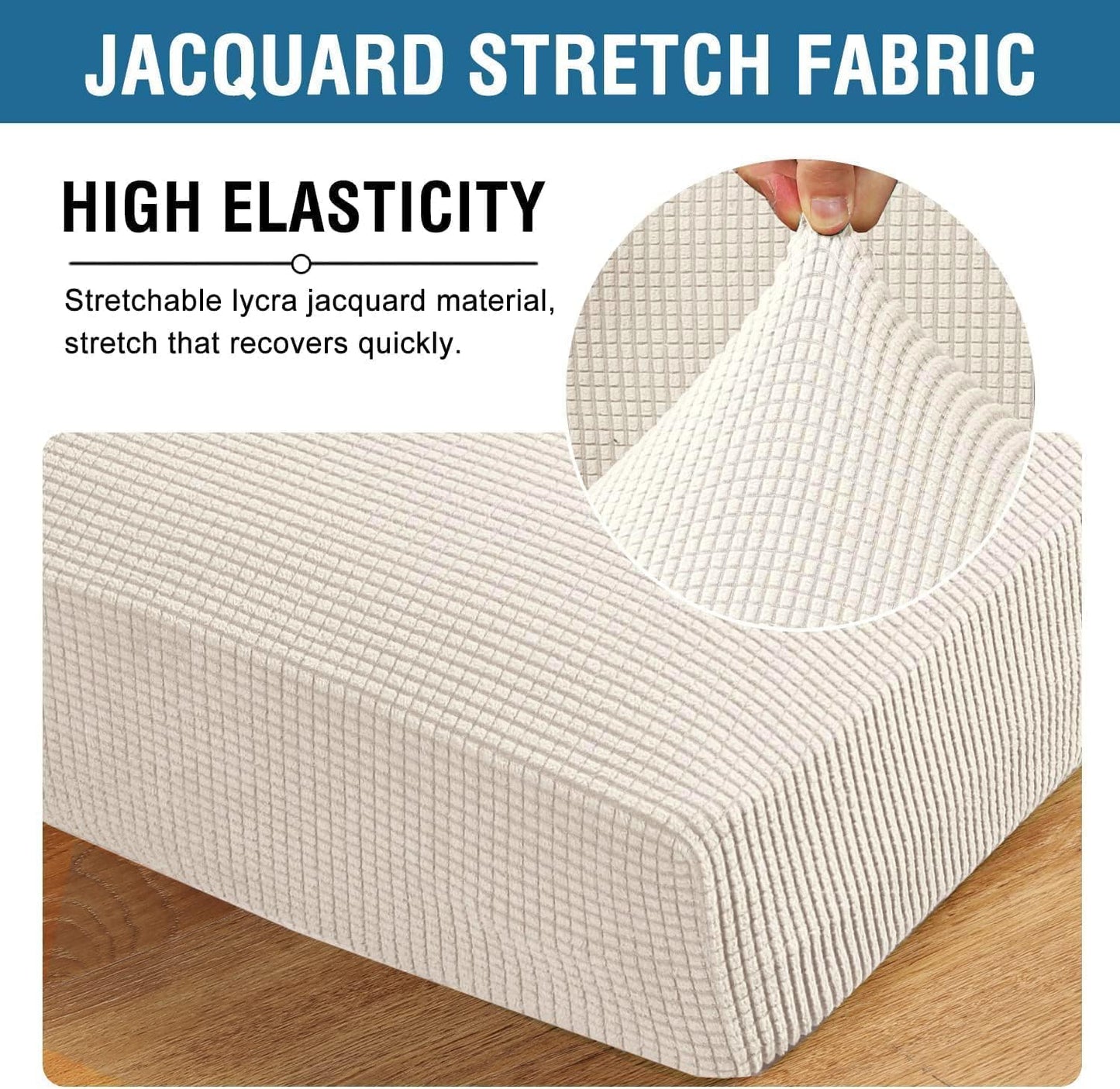 H.VERSAILTEX Super Stretch Individual Seat Cushion Covers - Sofa & Couch Cushion Slipcover Sets - Thick Jacquard Textured Twill Fabric (3 Piece XL, Ivory)