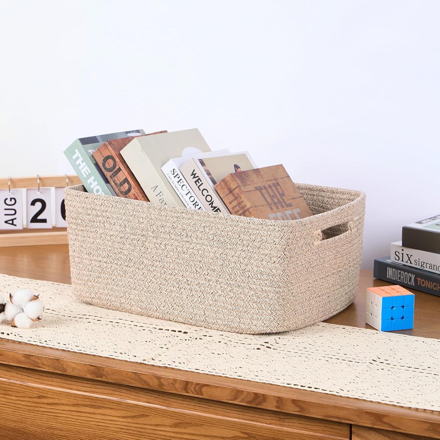 Large Storage Baskets for Organizing, Closet Shelf Baskets for Clothes Blanket Towels, Baby Nursery, Toy Bins Box, Woven Rope Baskets, 17 x 13 x 7.5”, 4 Packs Mixed Brown