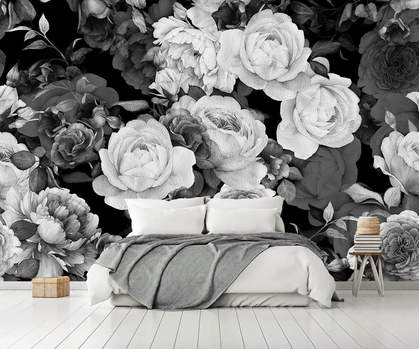 AFZEVEB-Dark Peony Wallpaper Watercolor Rose Wall murals for Bedroom 114"x74" (Not Peel and Stick)
