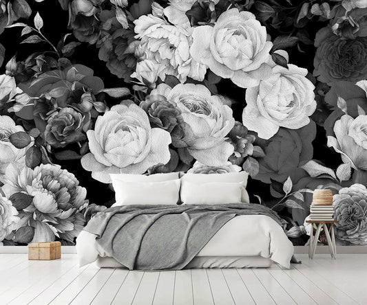 AFZEVEB-Dark Peony Wallpaper Watercolor Rose Wall murals for Bedroom 159"x107" (Not Peel and Stick)