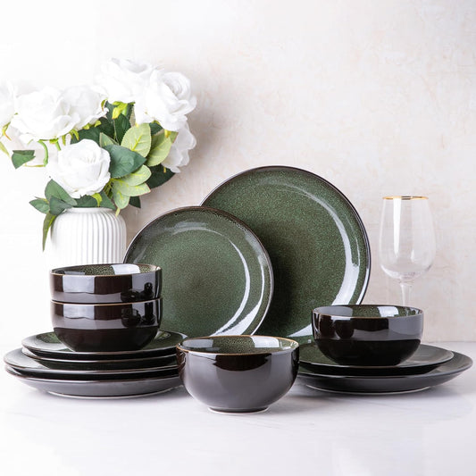 LERATIO Ceramic Dinnerware Sets for 4,Handcraft Stoneware Plates and Bowls Sets,Highly Chip and Crack Resistant | Dishwasher & Microwave & Oven Safe Dishes set,Reactive Glaze Dinnerware- Service for 4