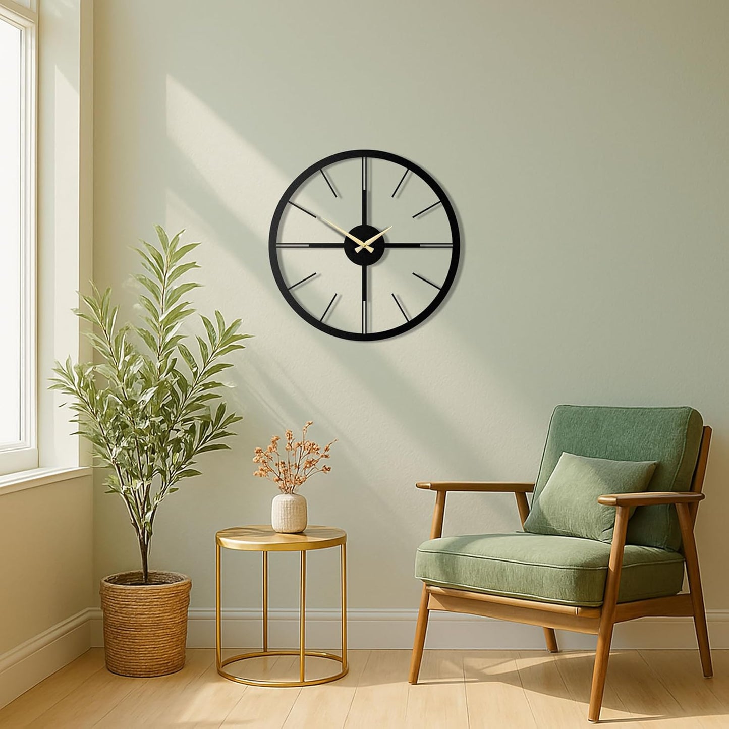 pluviart Rain Minimalist Metal Wall Clock, Modern Black Metal Wall Clock, Silent Non-Ticking Decorative Clock for Living Room, Kitchen, Office, Industrial-Style Wall Decor, Easy to Hang (19,3")