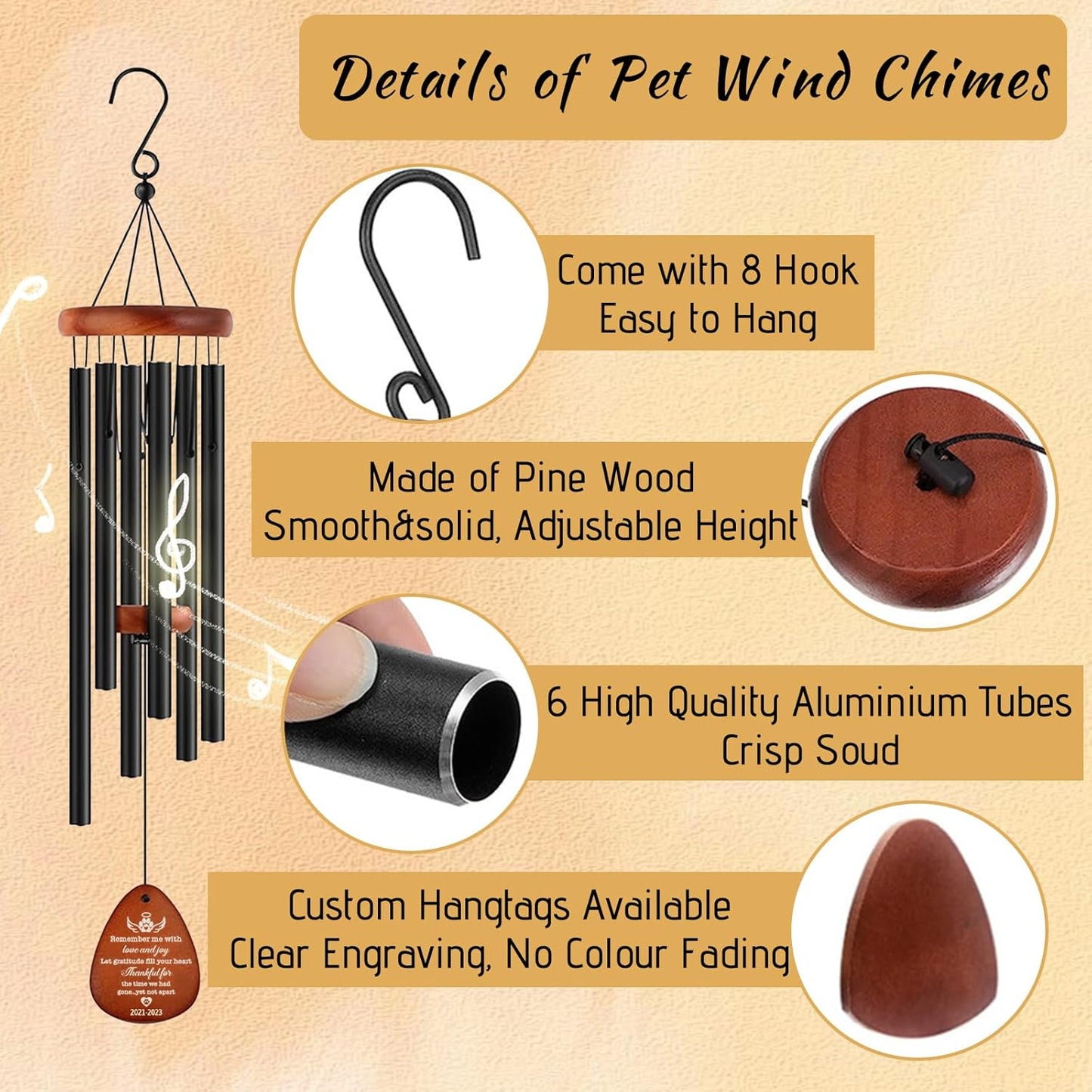 Personalized Pet Memorial Wind Chimes - Dog Memorial Gifts for Loss of Dog,Dogs Remembrance Bereavement Gift,Custom Pet Loss Sympathy Gifts in Memory of Dogs Cats (Design 1)