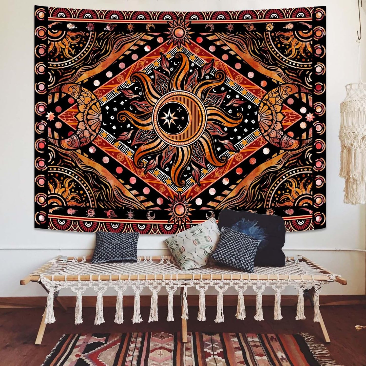 Lunerfex Hippie Sun and Moon Tapestry Bohemian Celestial Tapestry Aesthetic Tapestries for Bedroom and Living Room Decor Sun and Moon 60×80 Inches