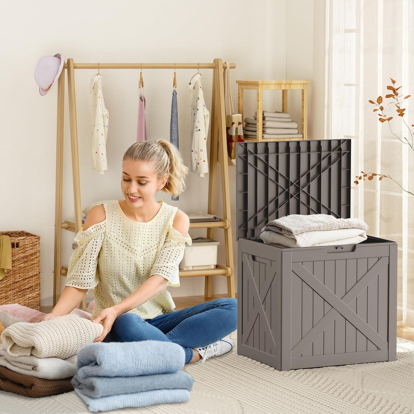 38 Gallon Outdoor Deck Box,Storage Lockable Waterproof Patio Furniture,Garden Tools,Cushions,Pool Accessories Outside Storage Resin Box(GreyX)