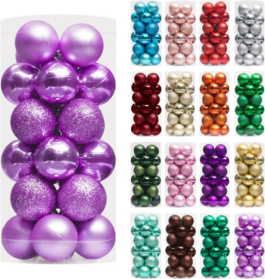 XmasExp 24ct Mini Christmas Ball Ornaments Shatterproof Christmas Ornaments Set Decorations for Xmas Tree Balls 30mm/1.18" (Light Purple)